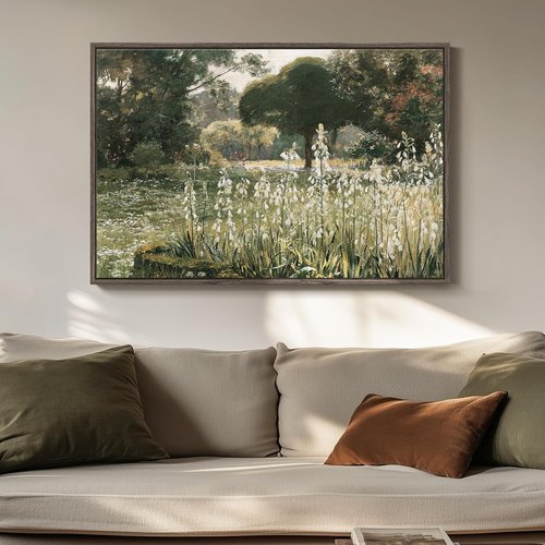 **Framed Landscape Wall Art - Vintage Farmhouse Canvas Artwork for Living Room | 24x36 Inches**