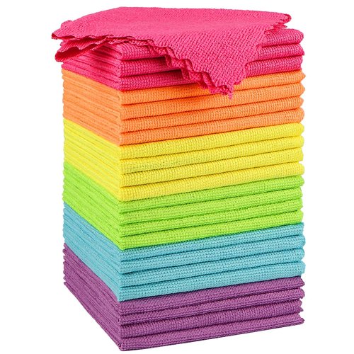 Orighty Microfiber Cleaning Cloth, 24 Pack Highly Absorbent Cleaning Rags, Household Cleaning Supplies, Reusable Lint Free Cloths Microfiber Rag for House, Kitchen, Car Care, 12x11 inch