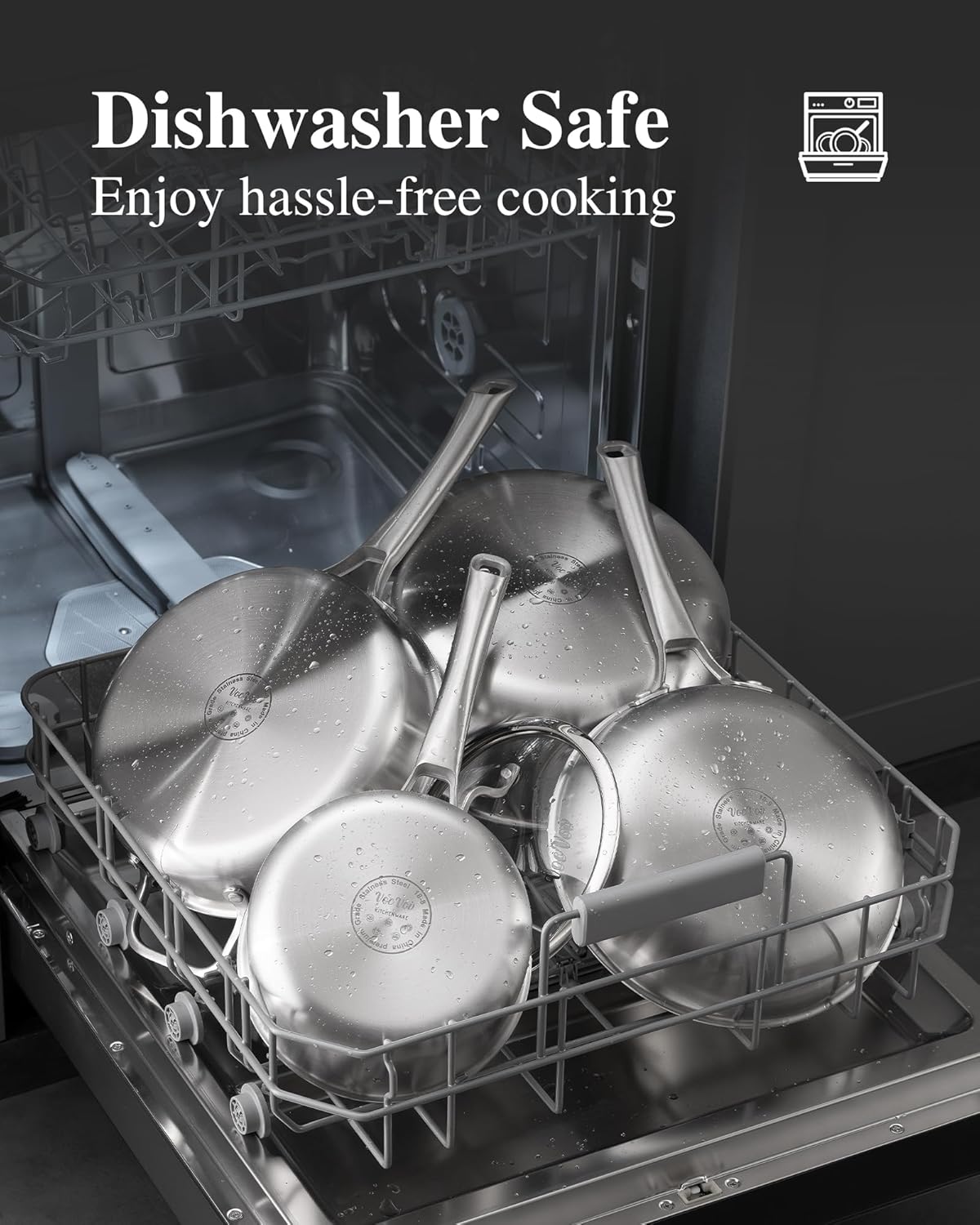 VocVoi Stainless Steel Frying Pan - 12 Inch Non-Toxic Tri-Ply Skillet | PFOA & PTFE Free, Oven Safe