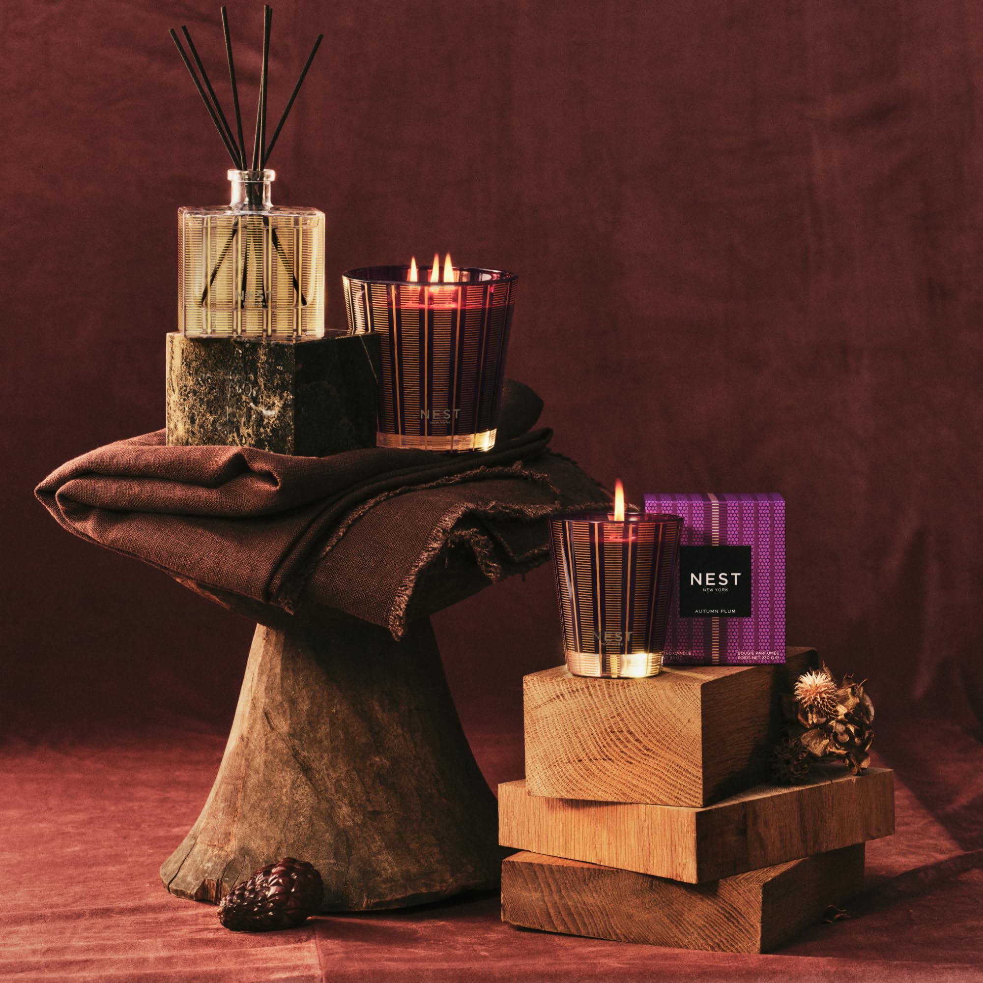 NEST New York Scented Classic Candle, Autumn Plum - 8.1 oz - Up to 60-Hour Burn Time - Reusable Glass Vessel