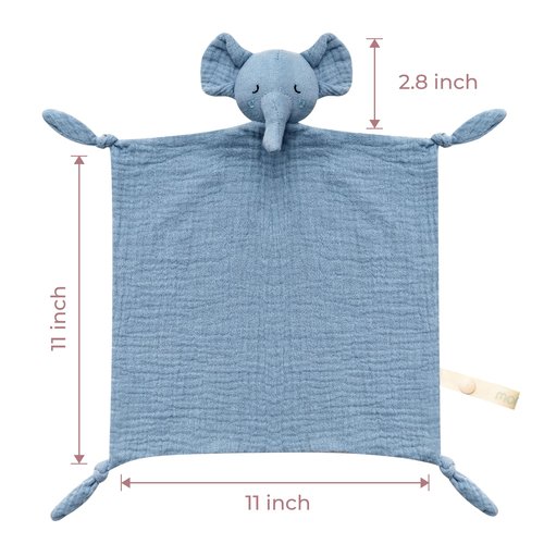 Momcozy Elephant Loveys for Babies with Cotton - Soft Security Blanket for Boy or Girl for Self-Soothing On-The-Go-Portable & Anti-Drop Design - Newborn Gift，Must Have（Blue 14 inch）