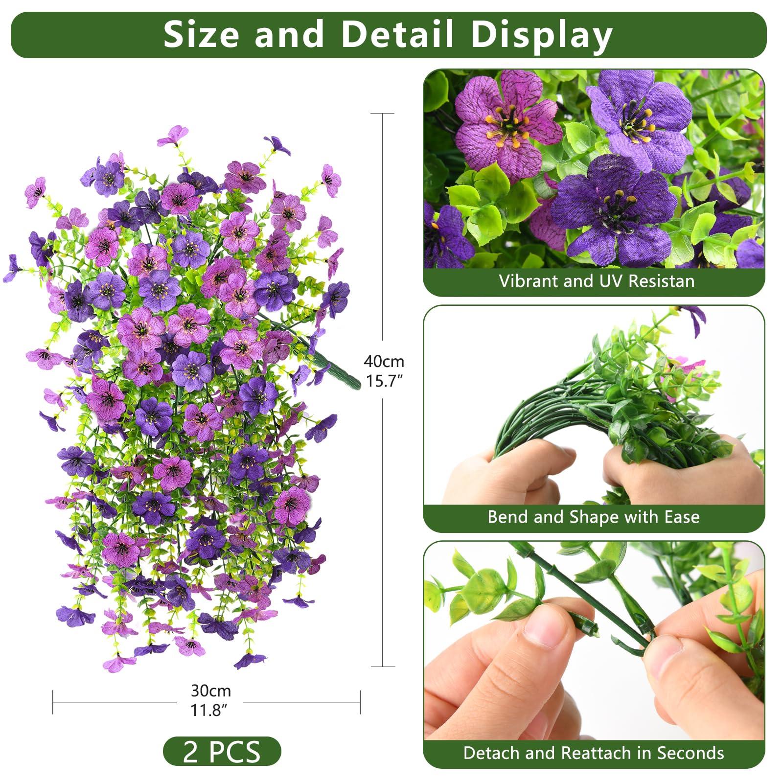 Artificial Fake Flowers Plants for Outdoor Spring Summer Decoration, 2 PCS Faux Silk Daisy Flowers No Fade UV Resistant Realistic for Outside Home Planter Porch Patio Balcony Yard Decor (Purple)