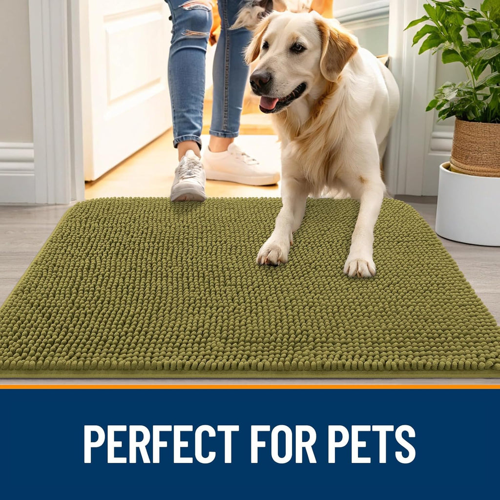 OLANLY Dog Door Mat - Absorbent Non-Slip Washable Doormat for Muddy Paws | 35x24 Inches, Willow Green