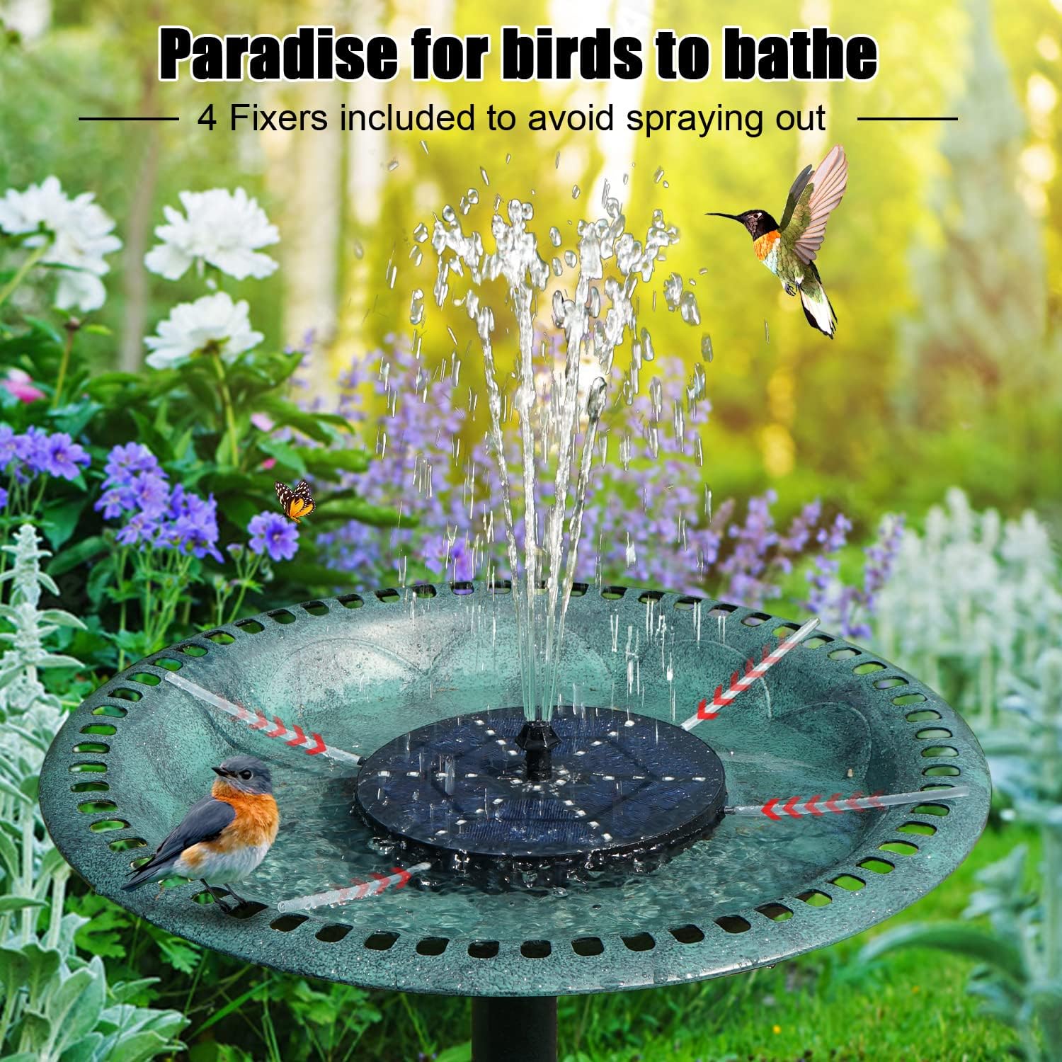 Skiennix Solar Bird Bath Fountain - Upgraded 4W Pump with 4000mAh Battery & 7 Nozzles | Colorful LED Lights for Garden & Pond