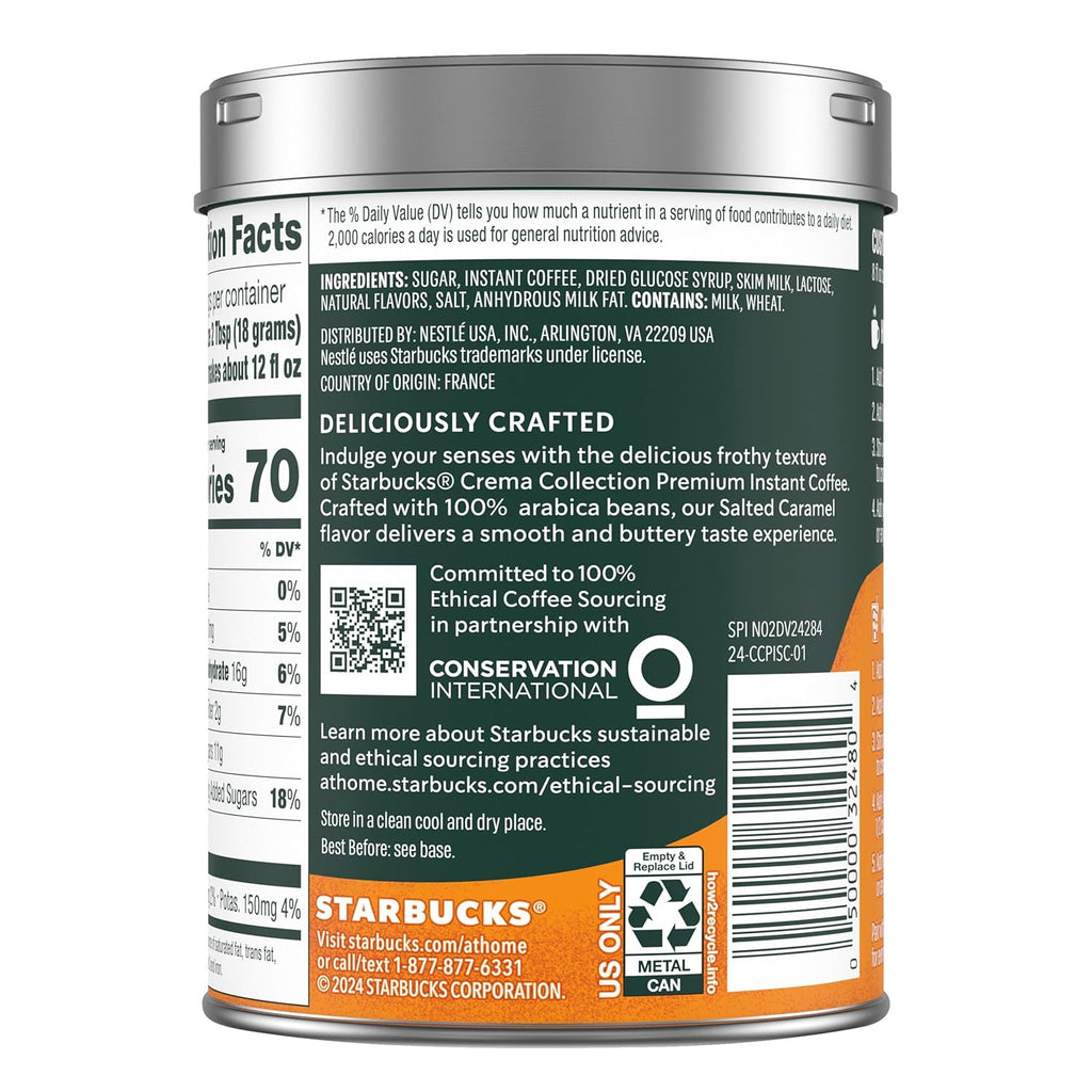 Starbucks Crema Collection Instant Coffee - Premium Salted Caramel Flavor | 100% Arabica Beans, 3 Tins (7.12 Oz Each)