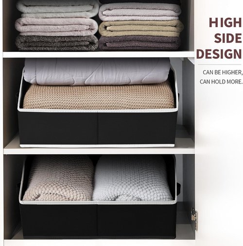 Homsorout Decorative Storage Baskets - Trapezoid Closet Bins with Handles, 8-Pack, Black for Home & Office