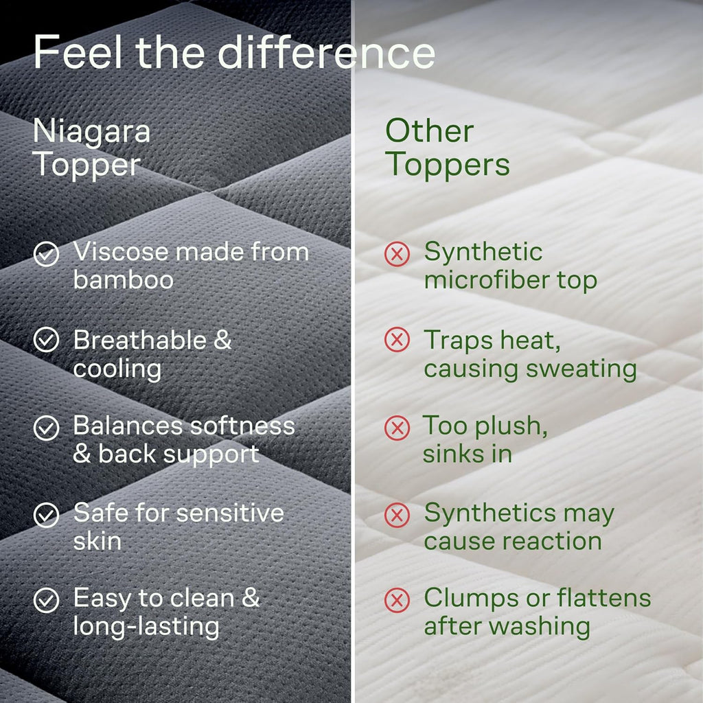 Skiennix Ultra Soft Queen Size Mattress Topper - Bamboo Viscose Pillow Top for Back Pain Relief - Naturally Cooling, Gray