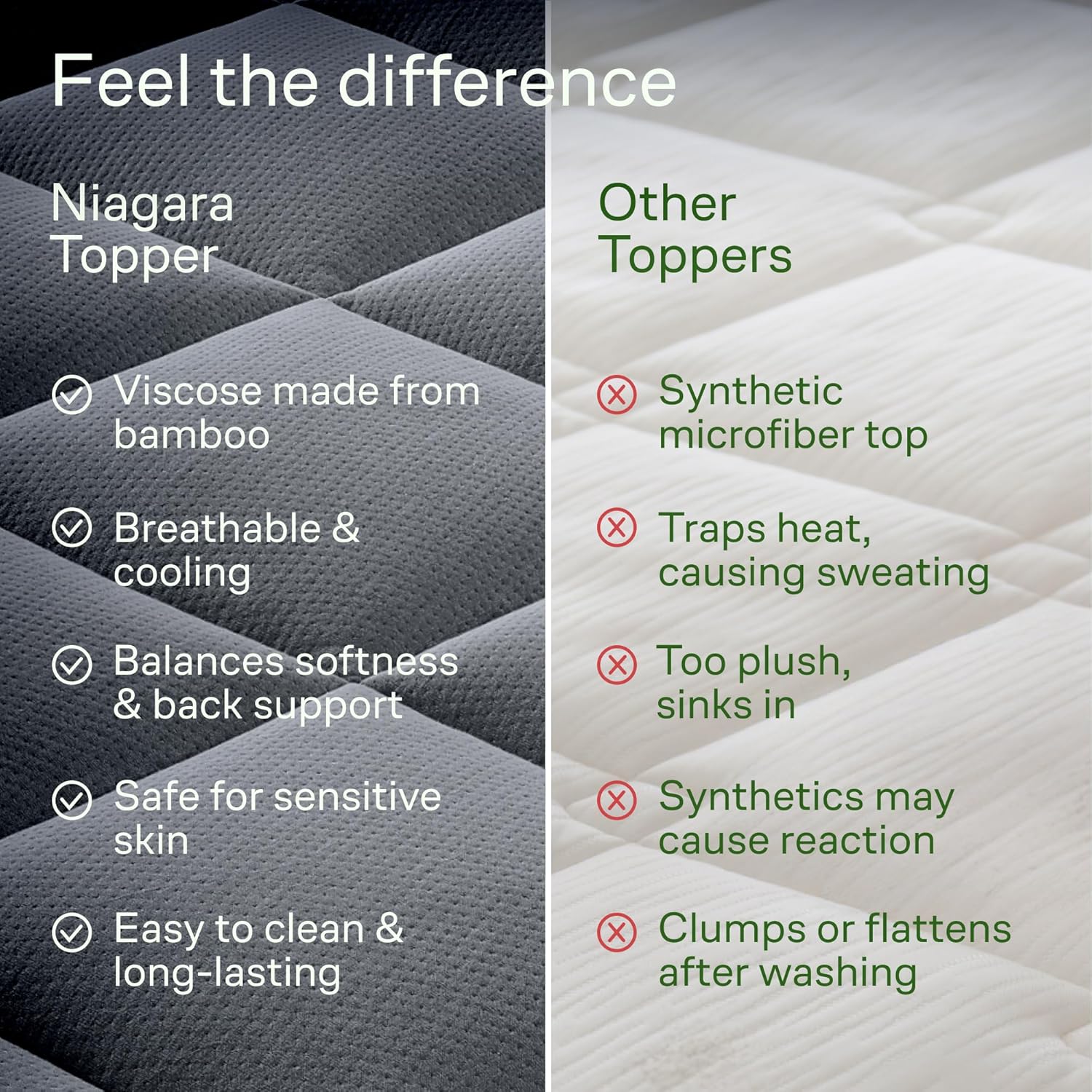Skiennix Ultra Soft Queen Size Mattress Topper - Bamboo Viscose Pillow Top for Back Pain Relief - Naturally Cooling, Gray