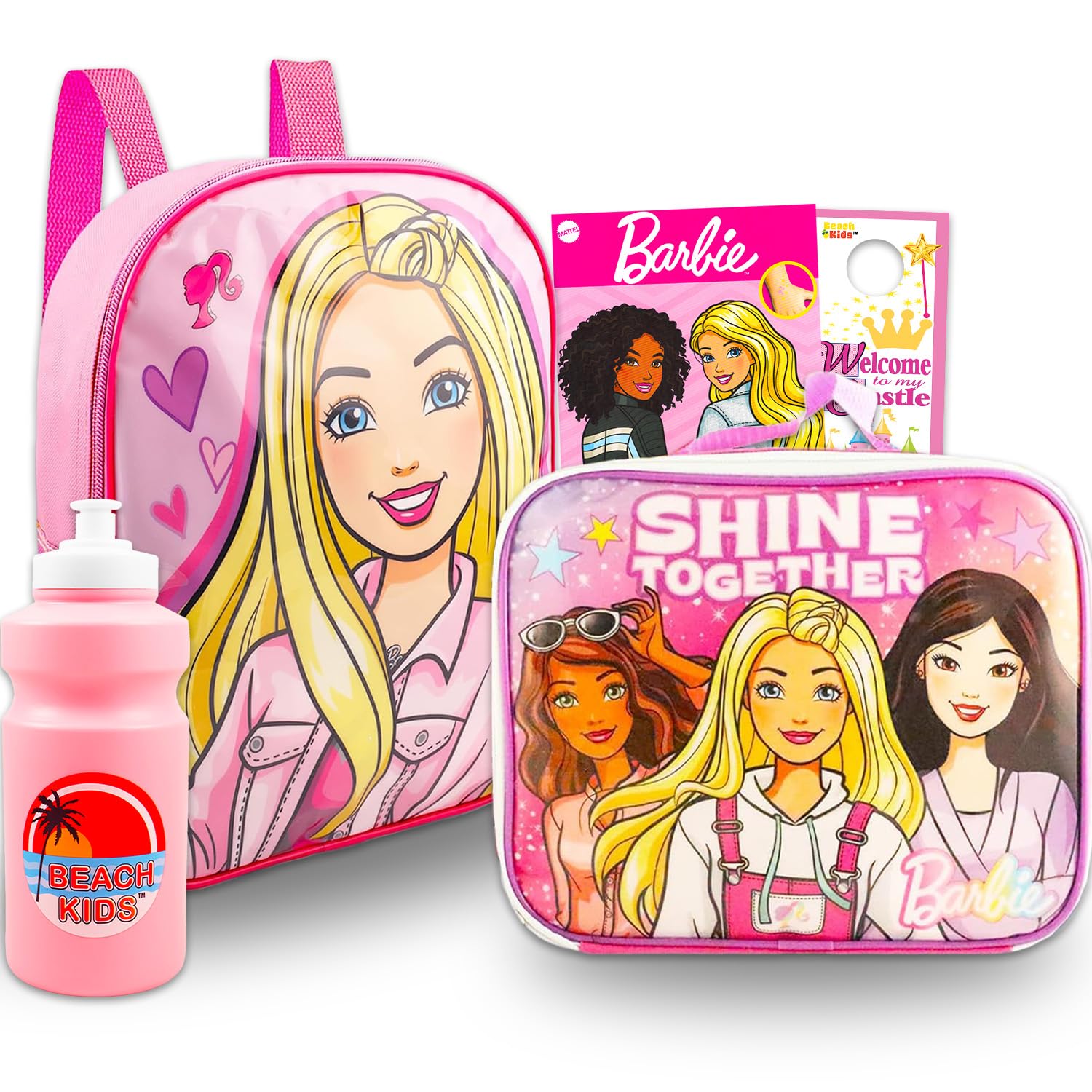 Barbie Mini Backpack with Lunch Box for Girls - Bundle with 11" School Bag, Lunch Bag Plus Tattoos, Water Bottle, and More | Barbie Girls Backpack Elementary School