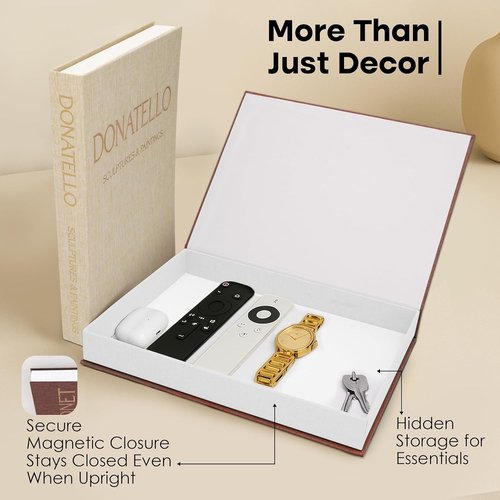 Decorative Books | Set of 2 Faux Books with Secure Magnet Closure for Home Decor & Photo Storage