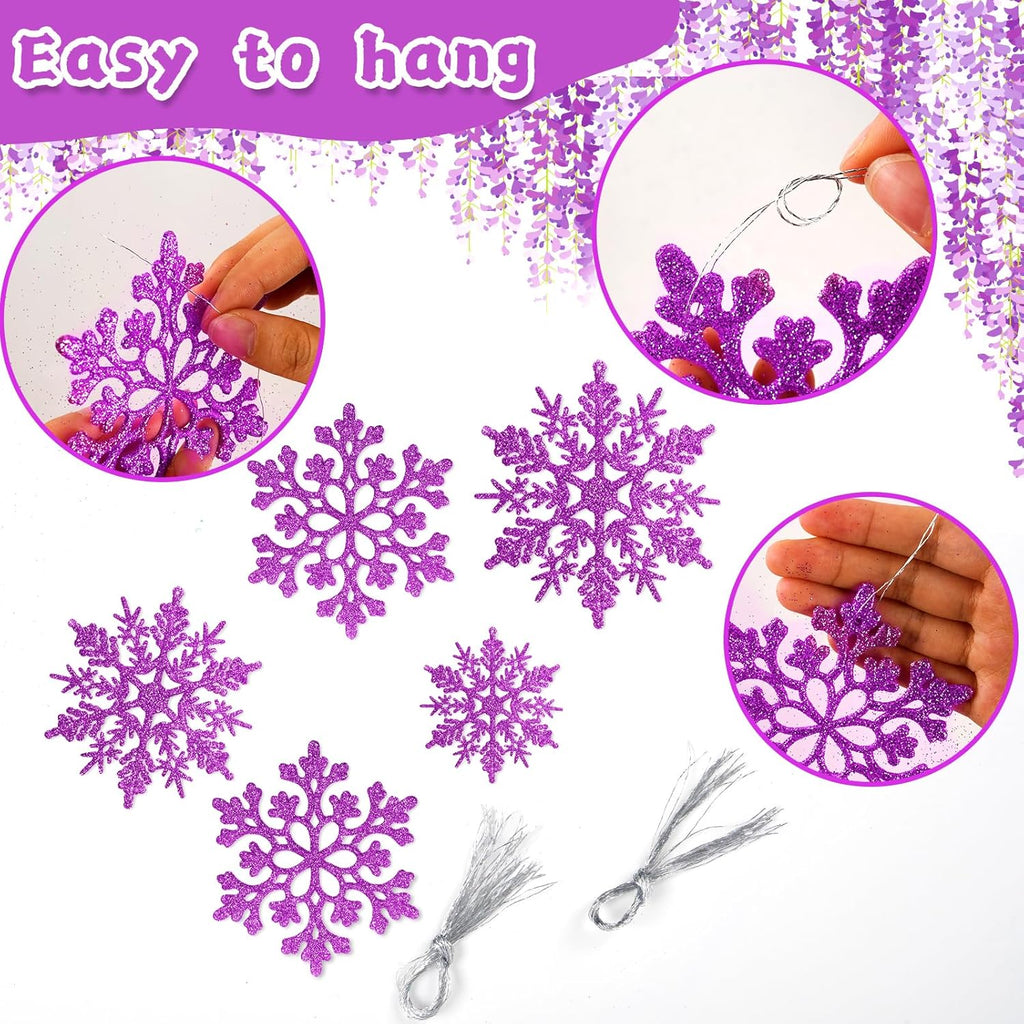 Skiennix 36pcs Christmas Light Purple Snowflake Ornaments - Plastic Hanging Decor for Winter Wonderland