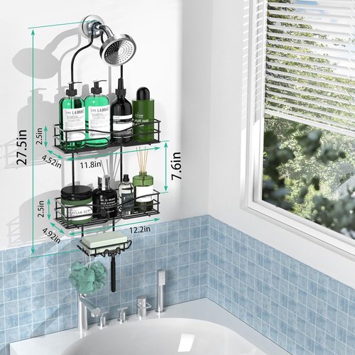 DAOYA Shower Caddy Organizer - 3-Tier Hanging Design with Soap Holder & 6 Hooks, Black