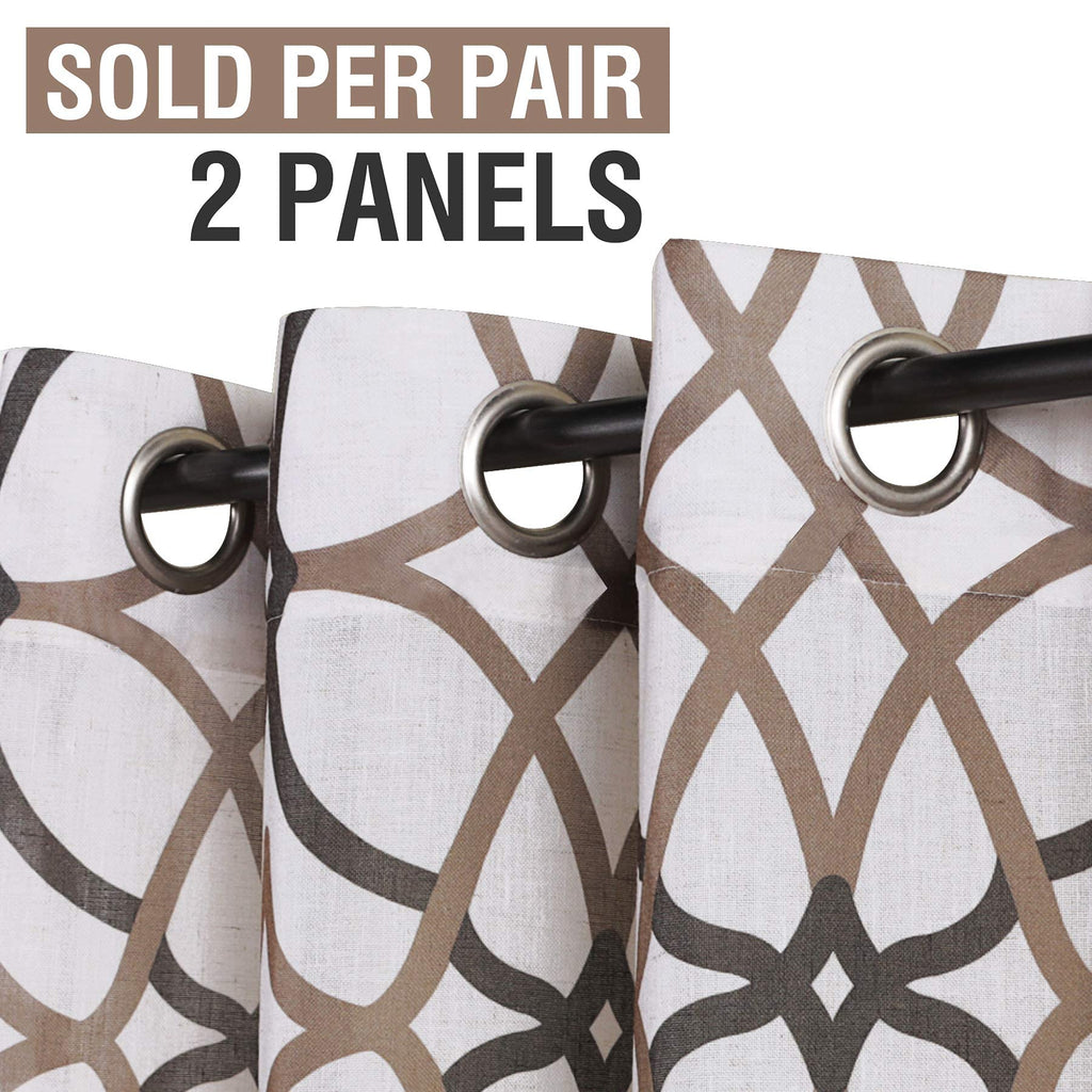 H.VERSAILTEX Linen Curtains 63 Inch Length 2 Panels Linen Sheer Curtains Textured Flax Window Draps for Living Room, Privacy Modern Printed Grommet Grapes Geometric Taupe/Brown