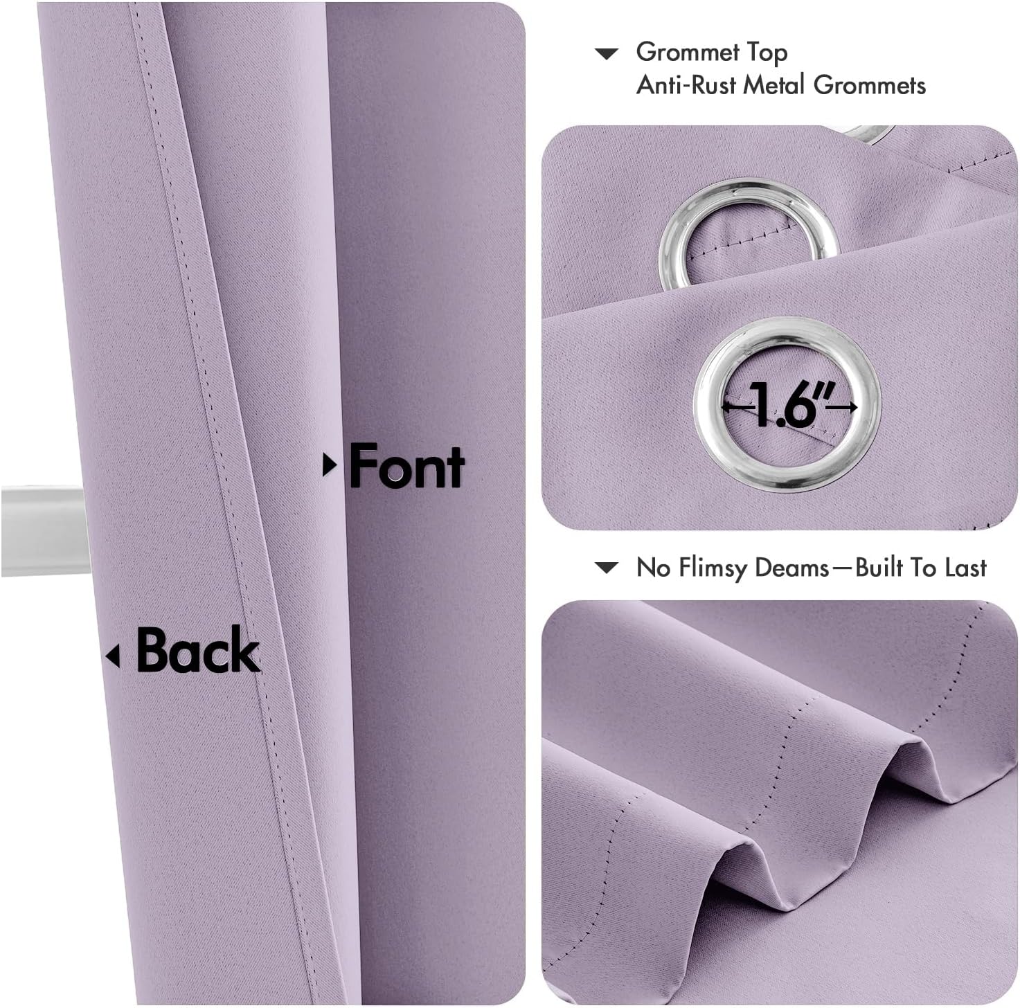 MIULEE Lilac Blackout Curtains - Thermal Insulated Room Darkening Drapes | 63 Inches Long, 2 Panels