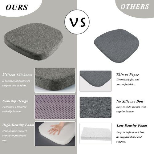 FlyGulls Metal Chair Cushions for Dining Chairs 2" Thick Kictchen Chair Cushions Non Slip Chair Pads with Ties for Metal Dining Chairs Set of 4 14" x 14" Dark Grey