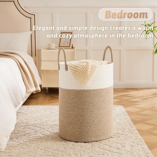 Artfeel Woven Cotton Rope Laundry Basket - 60L Hamper for Stylish Storage of Clothes, Toys & Blankets