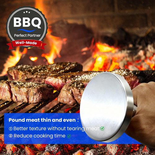 304 Stainless Steel Meat Pounder Tenderizer Tool, Solid Meat Pounder Flattener Comfort Handle, Heavy Duty Tenderizer Mallet for Steak, Beef, Chicken, Pork, Dishwasher Safe