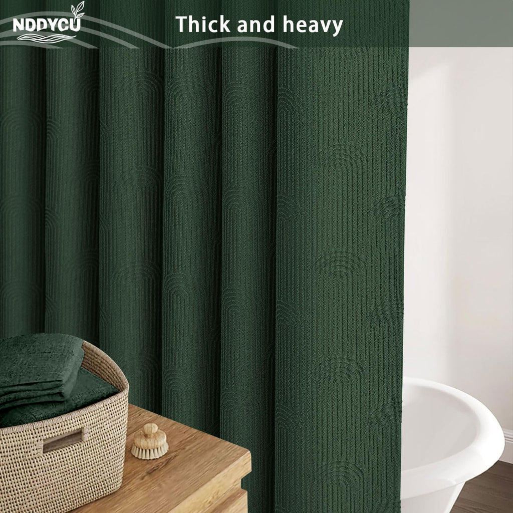NDDYCU Dark Green Shower Curtain Boho Cotton Texture Mid Century Minimalist Arch Shower Curtain for Bathroom,72" W X 72" L