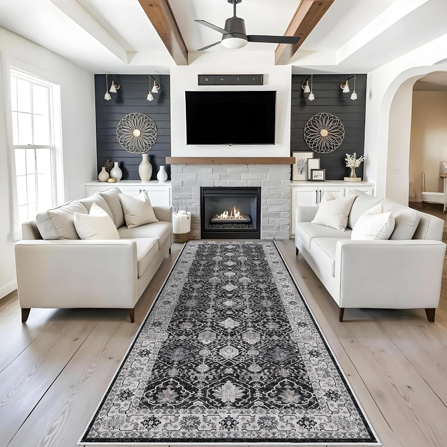 Skiennix 4x10 Washable Hallway Runner Rug - Ultra Soft, Stain Resistant, Low Pile Carpet for Entryway | Black