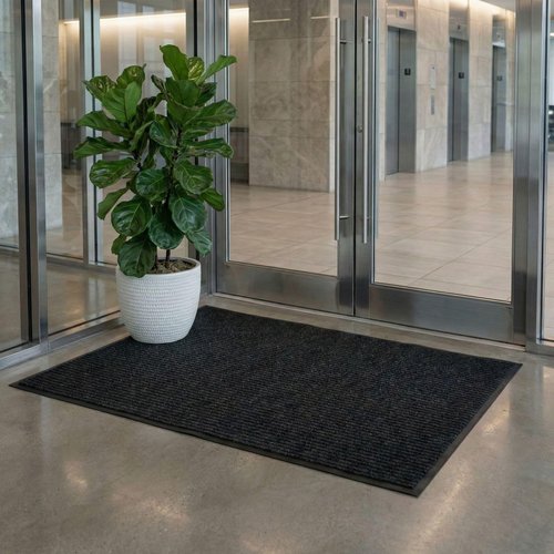 Restaurantware-Comfy Feet 60 x 36 Inch No-Slip Floor Mat, 1 Ribbed Carpet Utility Mat - Indoor and Outdoor, for Homes Or Offices, Black Polyester Fibers Entry Mat, Vinyl Backing, Easy to Clean
