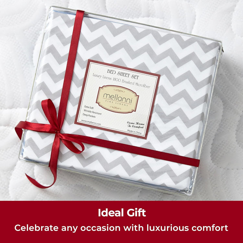 Mellanni Twin XL Sheets Set - 3 PC Hotel Luxury Bedding, Extra Soft & Cooling - Chevron Gray, Wrinkle & Stain Resistant