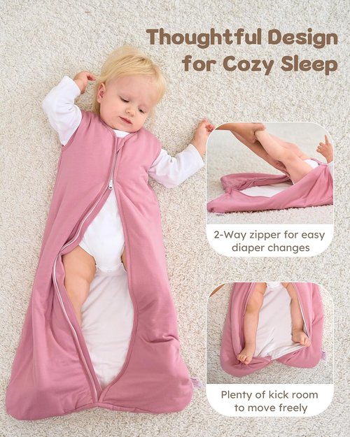 Bamboo Rayon Baby Sleep Sack - Soft 1.0 Tog Wearable Blanket for 6-12 Months | 2-Pack Pink Rainbow