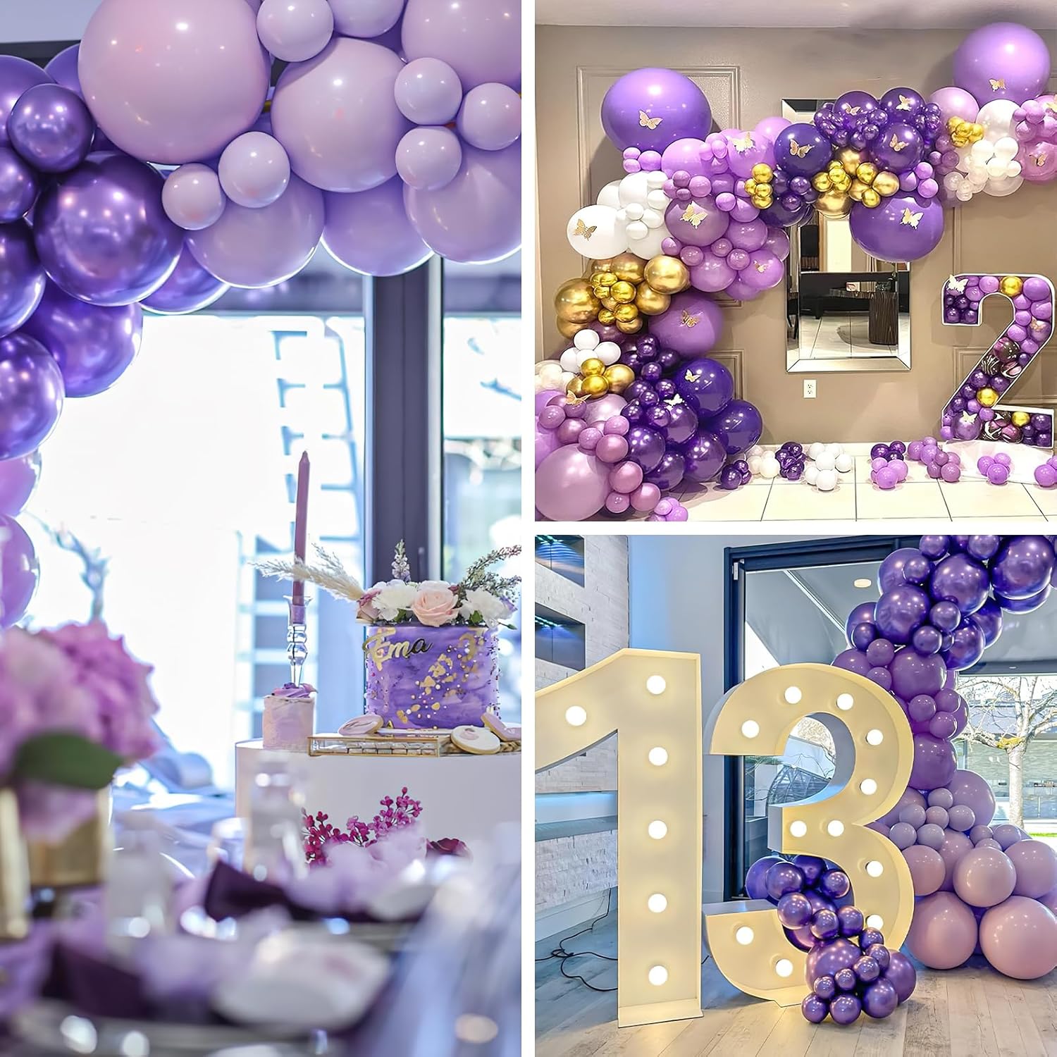 PartyWoo Metallic Purple Balloons - 140-Piece Chrome Balloon Arch Kit for Graduation, Wedding & Birthday Decor