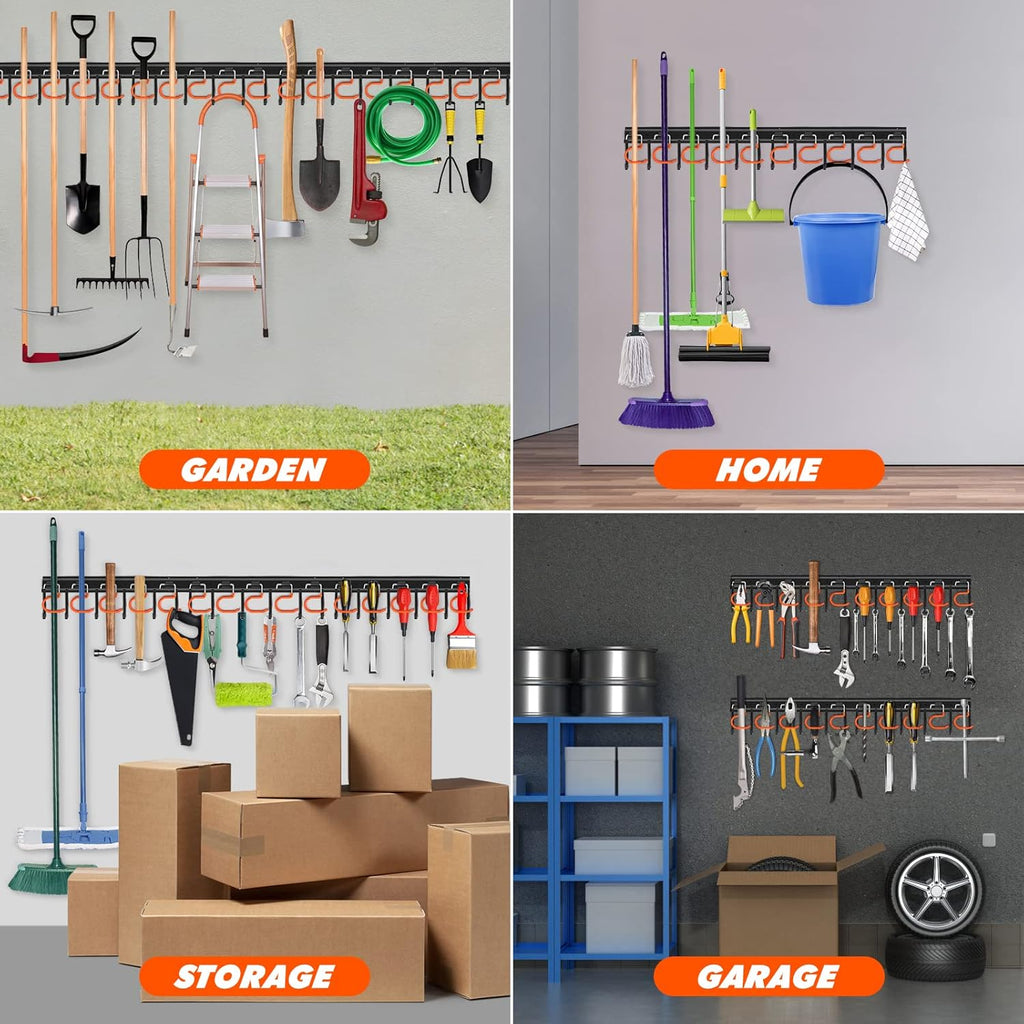 TVKB 51'' Metal Garden Tool Organizer - Adjustable Wall Mount Storage with Heavy-Duty Hooks