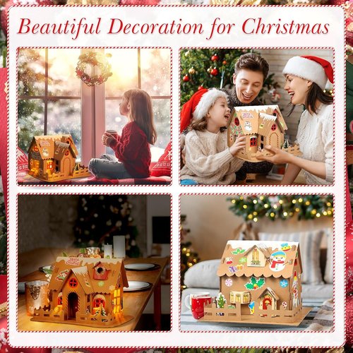 Hiboom 16-Piece Christmas Craft Kit - 3D Gingerbread House Set for Festive Holiday Fun