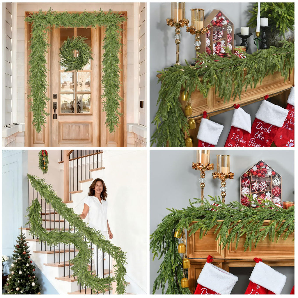 2 PCS 9 FT Artificial Norfolk Pine Garland, Real Touch Christmas Garland, Faux Winter Pine Garland for Fireplace Mantle Table Wall Stair Indoor Outdoor Xmas Holiday Christmas Decorations