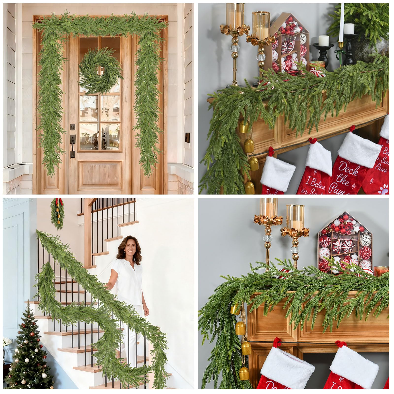 2 PCS 9 FT Artificial Norfolk Pine Garland, Real Touch Christmas Garland, Faux Winter Pine Garland for Fireplace Mantle Table Wall Stair Indoor Outdoor Xmas Holiday Christmas Decorations