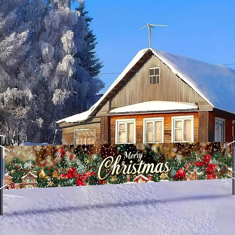 Merry Christmas Banner for Fence 118 x 20 Inch - Pine House Decor (Variation: Merry Christmas Banner#02)