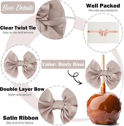 AIMUDI Satin Ribbon Twist Tie Bows - Dusty Rose 3.5" Premade Bows for Treat Bags & Crafts | 24 Count