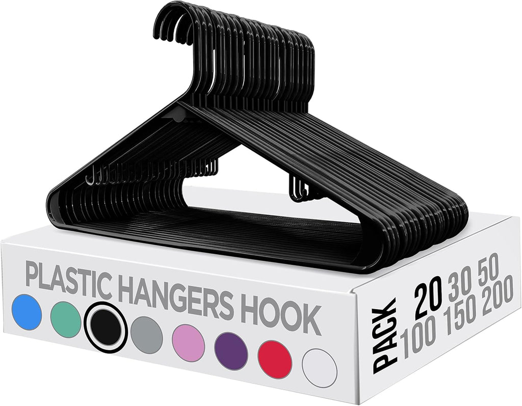 Utopia Home Plastic Hangers 20 Pack - Durable Space-Saving Closet Organizers - Ideal for Shirts, Pants & Coats (Black)