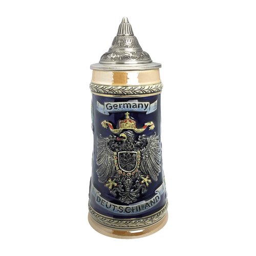 Essence of Europe Gifts 0.7 Liter Deutschland German Beer Stein with Lid - Tankard Blue Hand Painted Engraved Cities of Germany Mug Beer Steins - Tankard Beer Mug