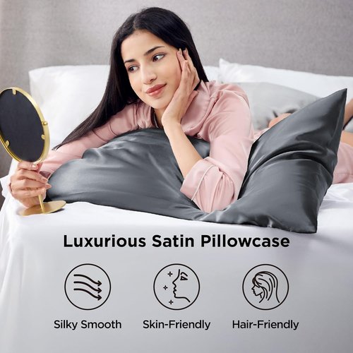 Bedsure Satin Pillowcase - Luxurious Silk-Like Comfort | Standard Size 20x26 Inches, Space Grey - 2 Pack