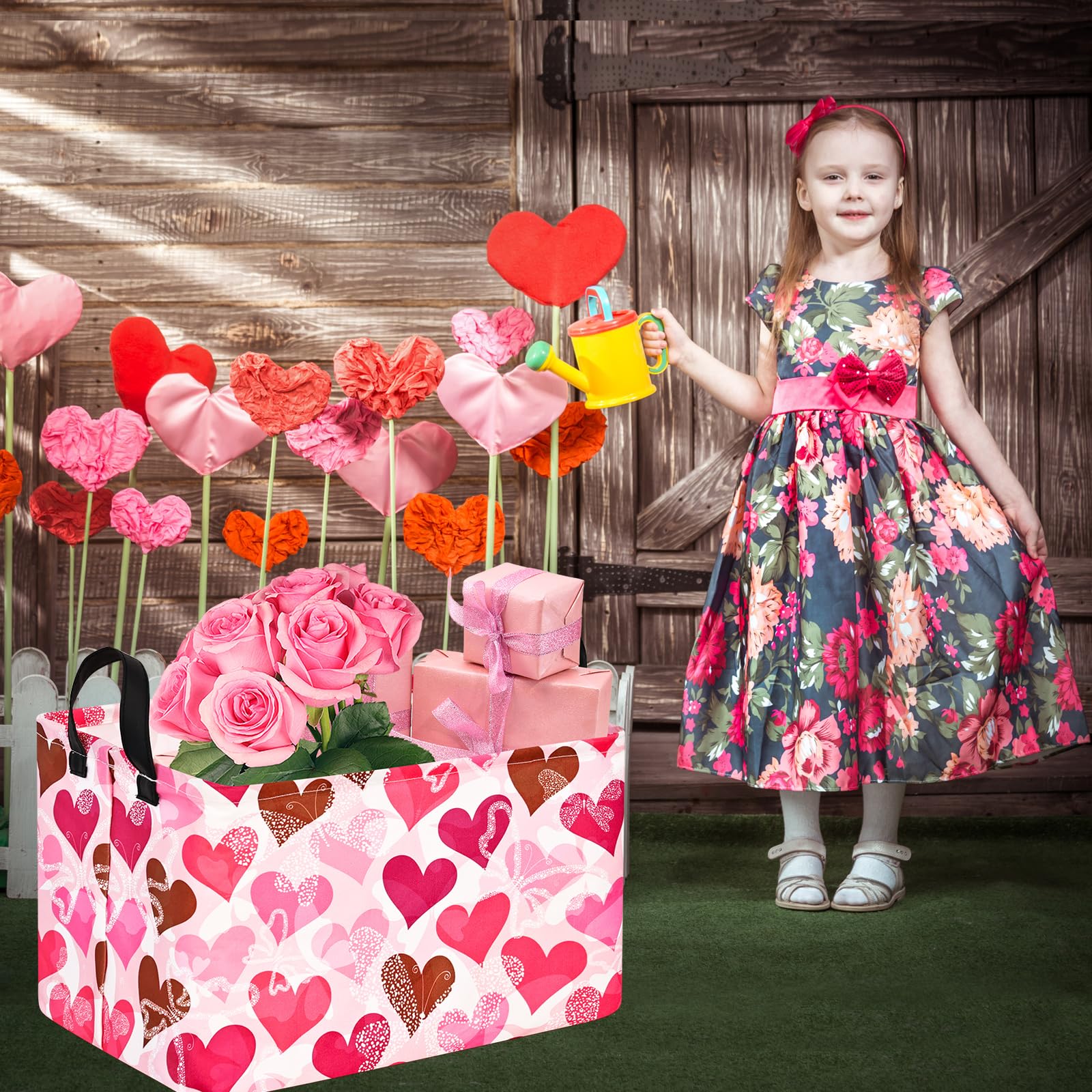 DUYIY Toys Storage Basket Home Shelf Basket Organizer Box Clothes Laundry Hamper Nursery Basket Laundry Baskets with Handles for Kids Heart Pattern