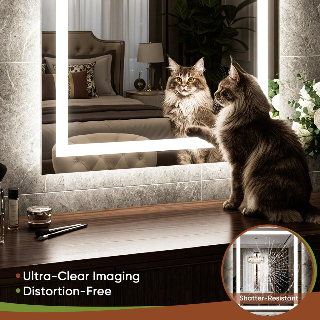 Bimno LED Bathroom Mirror with Lights 24"x32", Wall-Mounted Vanity Mirrors Front & Backlit Light Control Stepless Dimmable Anti-Fog Memory 3 Color Temperatures Shatter-Proof Tempered Glass