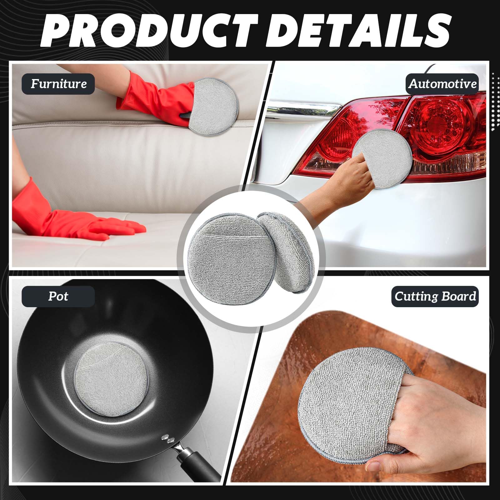 Qinyoung 6 Pcs Cutting Board Oil Applicator for Oil Board Microfiber Cloth Applicator for Cutting Boards, Wooden Spatula, Spoon and Other Utensils Polishing Machine 5 Inch Diameter (Round,Grey)