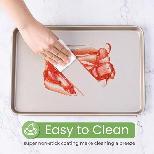 Champagne Gold 17-Inch Half Sheet Baking Pan - Durable Non-Stick Carbon Steel Cookie Sheet