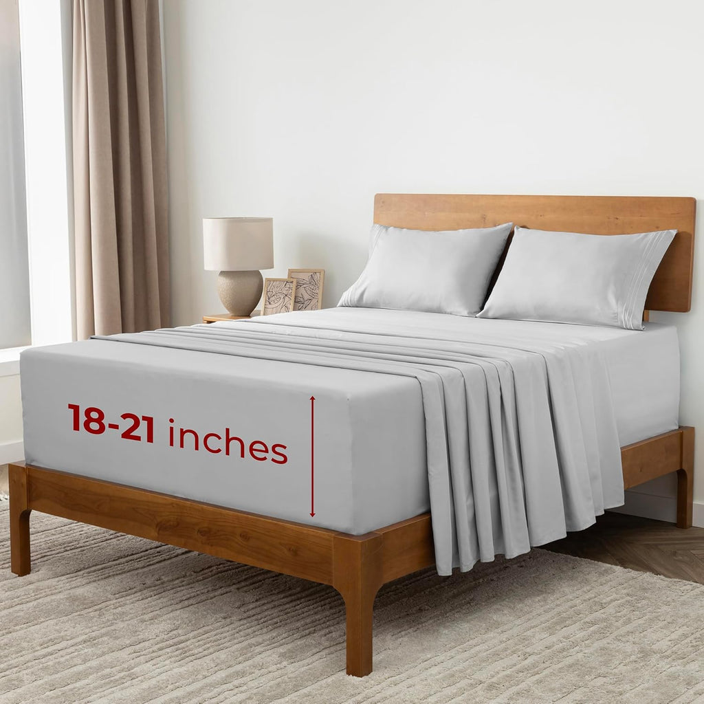Mellanni Extra Deep Full Sheets - Hotel Luxury, Ultra Soft & Cooling Bedding - Wrinkle & Stain Resistant (Light Gray)