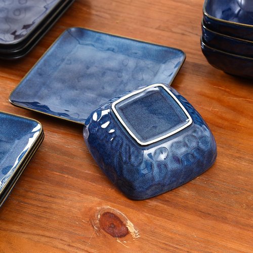 vicrays Ceramic Square 12 Pieces Dinnerware Set - Dinner Plates Salad Plates Cereal Bowls Set Service for 4 - Scratch Resistant Microwave Oven Dishwasher Safe - Blue