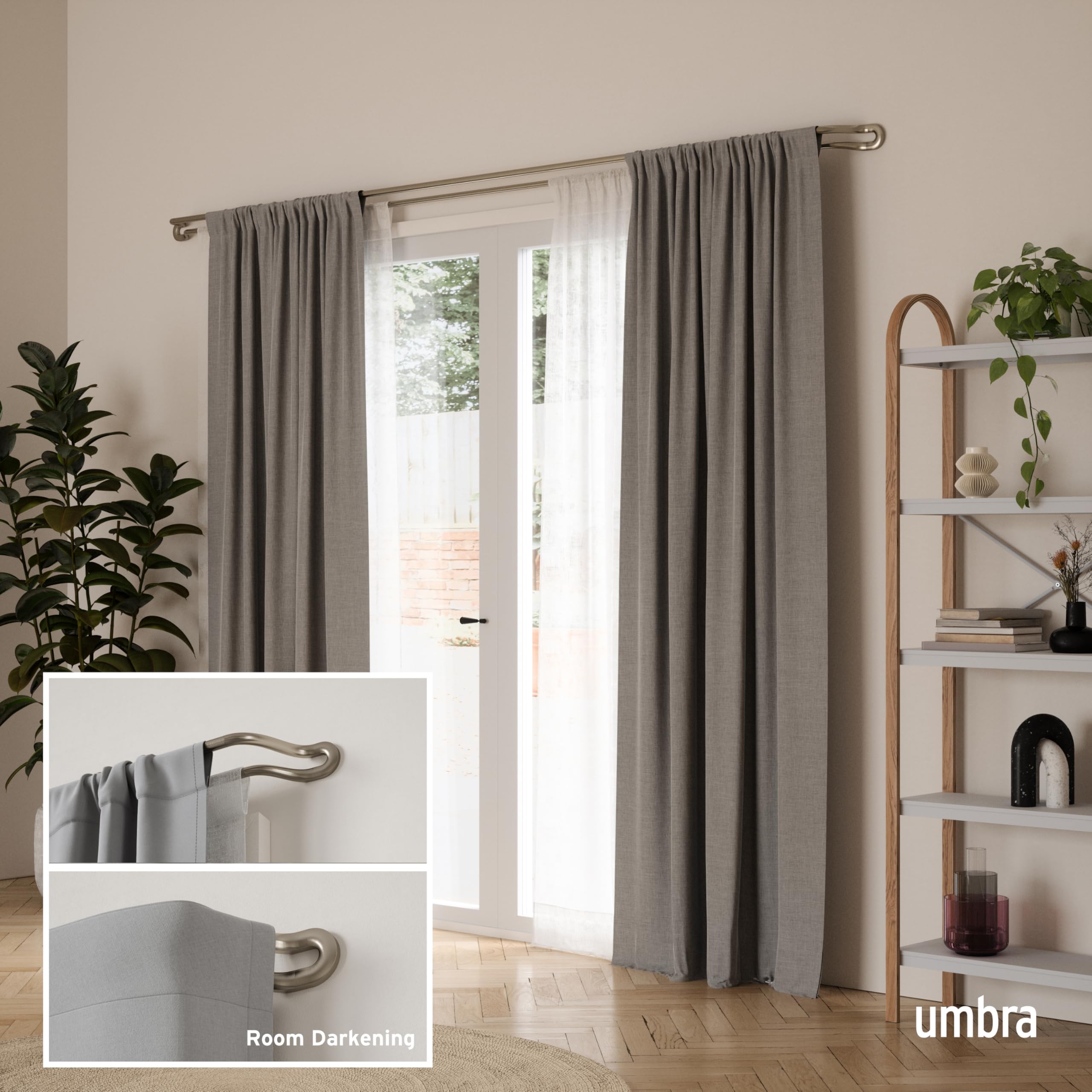 Umbra Midnight Black-Out Curtain Rod for Window, Works with All Room-Darkening Panels, Adjustable 42" to 120", Nickel