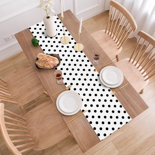 Buxiuer Black and White Polka Dot Table Runner Wedding Birthday Party Decoration Baby Shower Dining Room Home Kitchen Table Decor (White, 13" x 72")