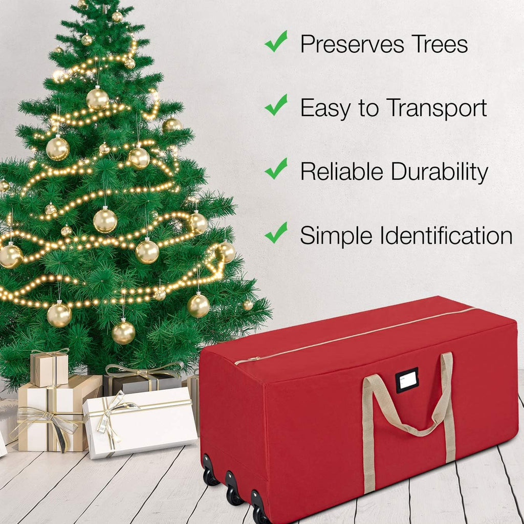 ProPik Christmas Tree Storage Bag - Extra Large Heavy Duty with Wheels | Fits Up to 9 ft Tree, 28"x16"x60", Red