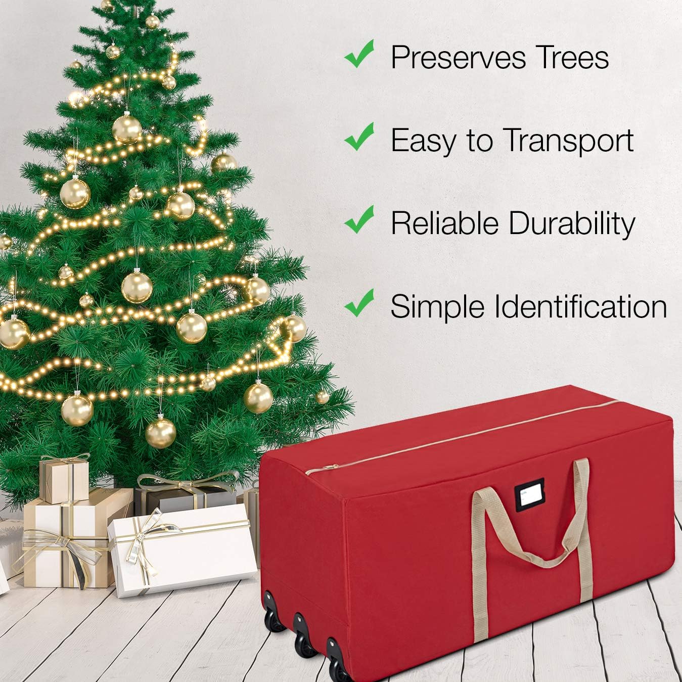 ProPik Christmas Tree Storage Bag - Extra Large Heavy Duty with Wheels | Fits Up to 9 ft Tree, 28"x16"x60", Red