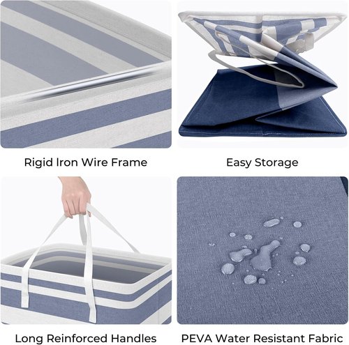 HomeHacks Large Waterproof Laundry Basket - Collapsible Freestanding Hamper with Extended Handles | 88L, Blue