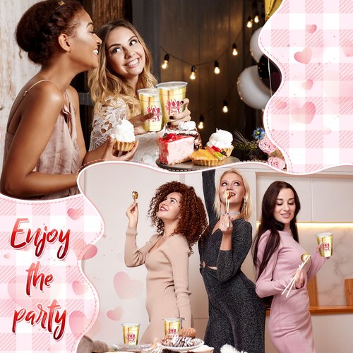 Willinglong 36 Pcs Galentine's Day Disposable Plastic Cups 12oz Clear Valentine's Day Galentine Theme Drinking Cups for Women Valentine Party Favor Supplies