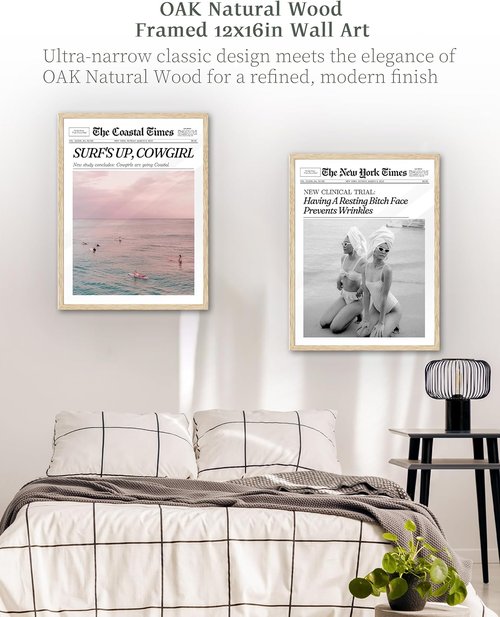 iHery Coastal Cowgirl Wall Art Print - Trendy Beige Oak Frame | 12x16in Canvas Decor for Bedroom