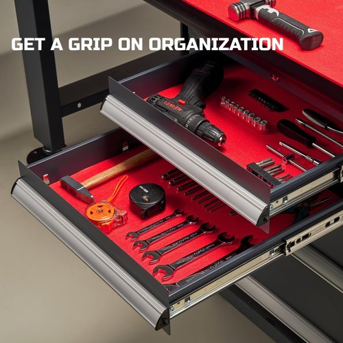 ONREVA Tool Box Liner 24 inch Wide x 24 ft Large, Thick Heavy Duty Toolbox Drawer Liners, Rolling Tool Chest Foam Mat, Shelf Rubber Mat, Non-Slip Organizer Pad for Cabinet Workbench, Red